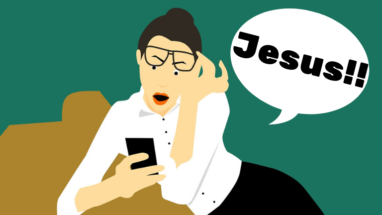 携帯をみてJesusという女性